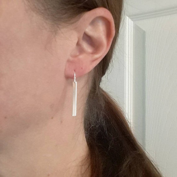 Sterling silver bar drop earrings