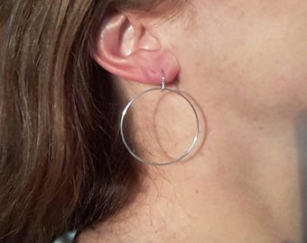 Large sterling silver circle drop earrings, modern minimalist jewelry, comfortable hook earwires