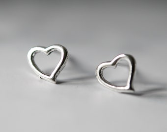 Silver heart earrings, sterling silver heart stud earrings, open heart, little girl earrings, dainty earring, heart jewelry, girlfriend gift