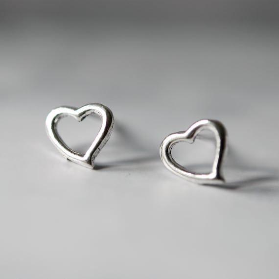 Sterling silver open heart stud earrings