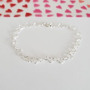 Sterling silver heart bracelet, trendy jewelry, silver linked heart chain bracelet, little girl, best friend gift, heart link bracelet