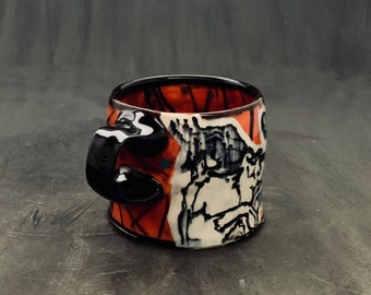 Orange Hare Boxing Mug Coffee Cup Rabbit Illustrated