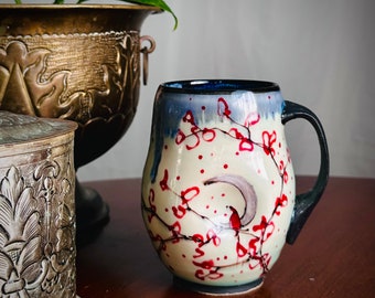 Moon Bird and Cherry Blossom Coffee Mug Cup