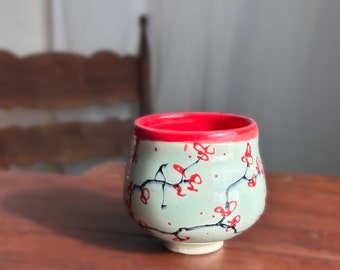 Red Cherry Blossom Cup Yunomi