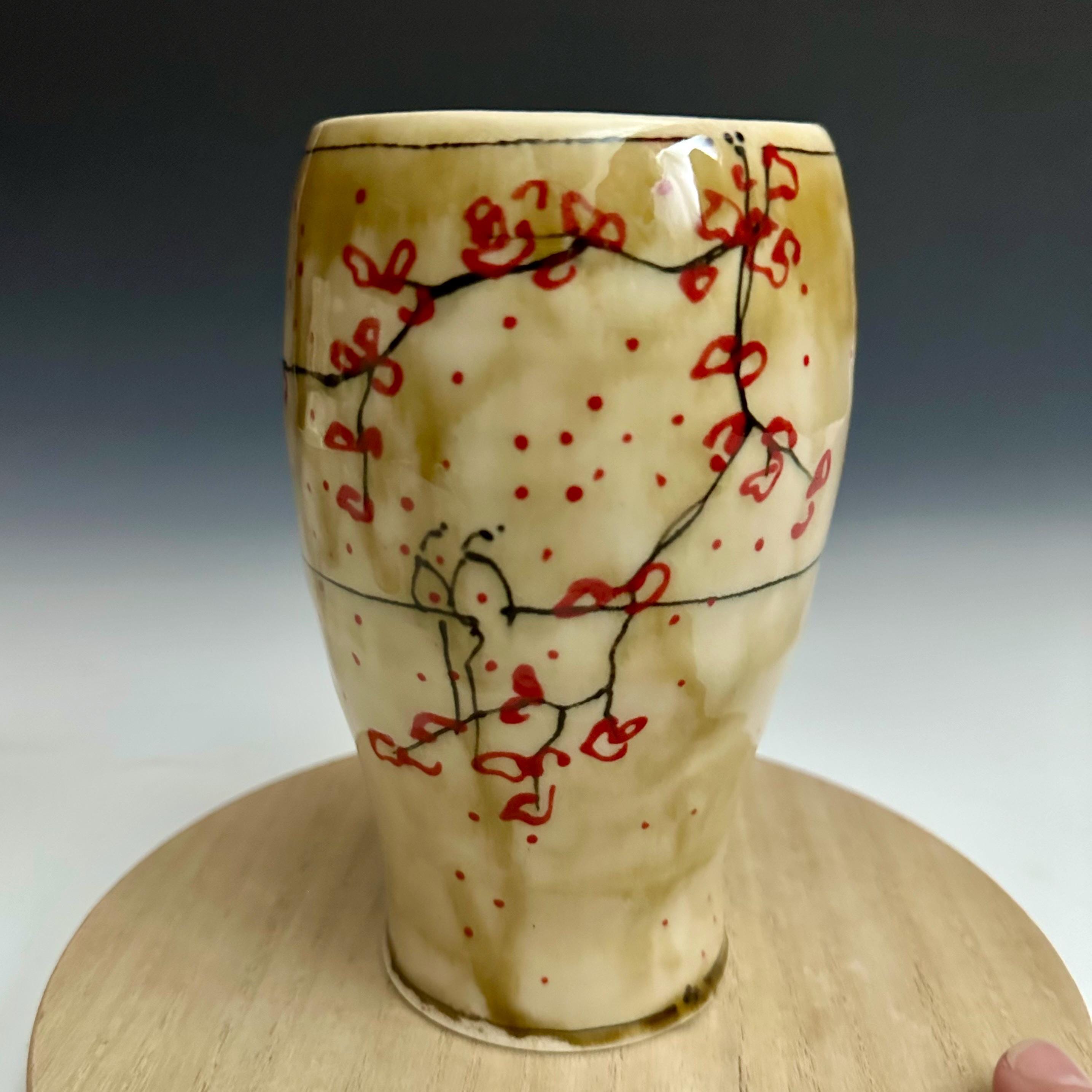 Amber Cherry Blossom Pottery Glass Cup Bird on a Wire NO321 - Etsy