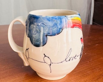 Rainbow Bird on a Wire Love Mug Cup