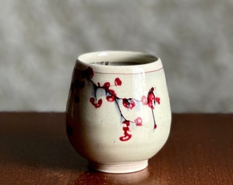 Red Bird Cherry Blossom Yunomi Teacup Tumbler