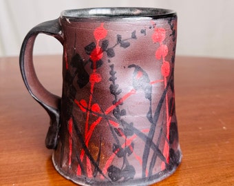 Prairie Night Mug with Little Bird Red and Black