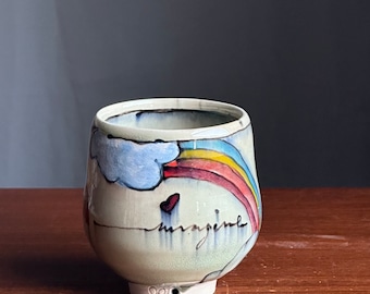 Rainbow Bird on a Wire Yunomi Teacup Mug A78