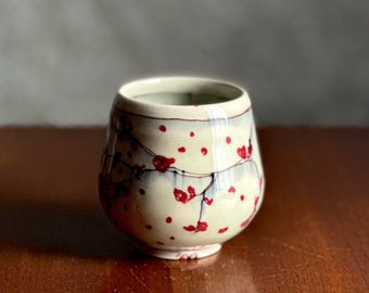 Red Bird Cherry Blossom Yunomi Teacup Tumbler