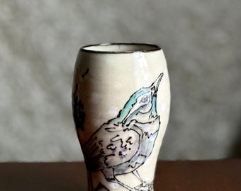 Rainbow Wren Tumbler Glass Vase Illustrated