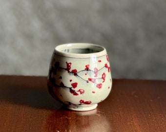 Red Bird Cherry Blossom Yunomi Teacup Tumbler