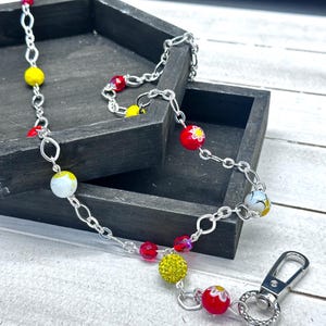 Chain Lanyard with Red and Yellow beads; Beaded Badge Holder, ID Lanyard for Work, Nurses, Teachers, Healthcare workers, Students.