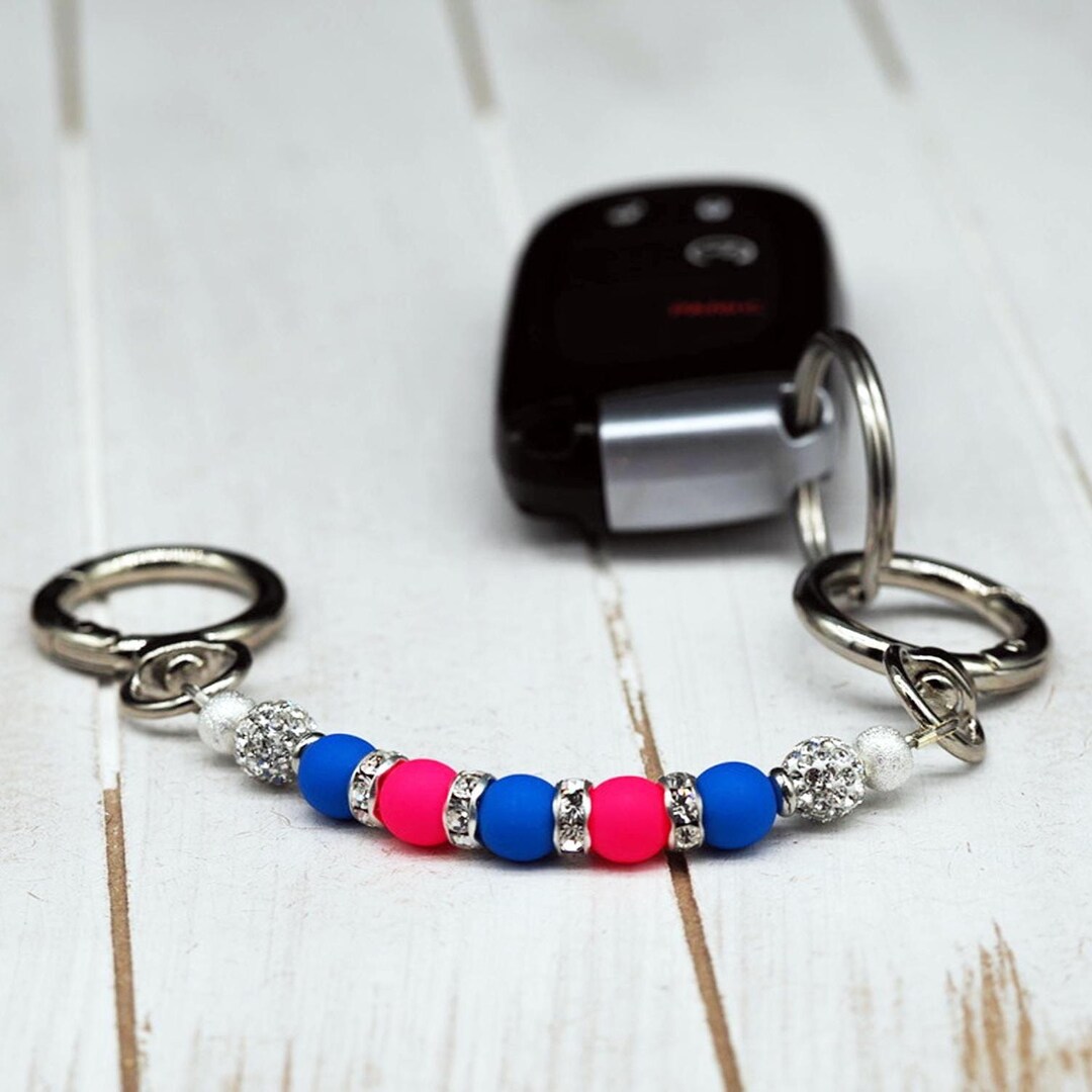 Pff Key Chain Neon Pink and Blue Beaded Key Tether: Handmade Fob Keychain Bag Charm ...