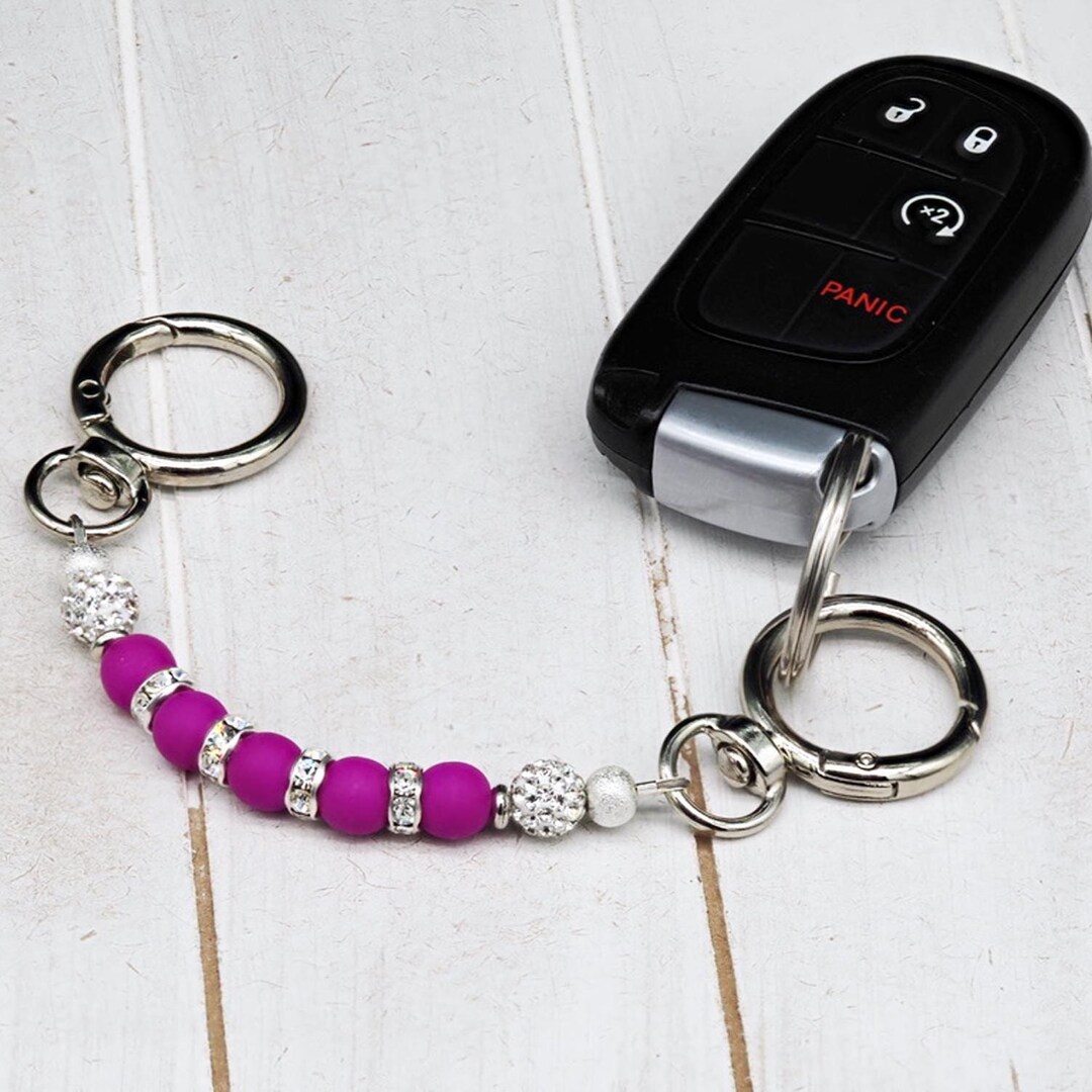Key Card Tether Neon Purple Beaded Key Tether: Handmade Purse Keychain Bag Charm - Etsy
