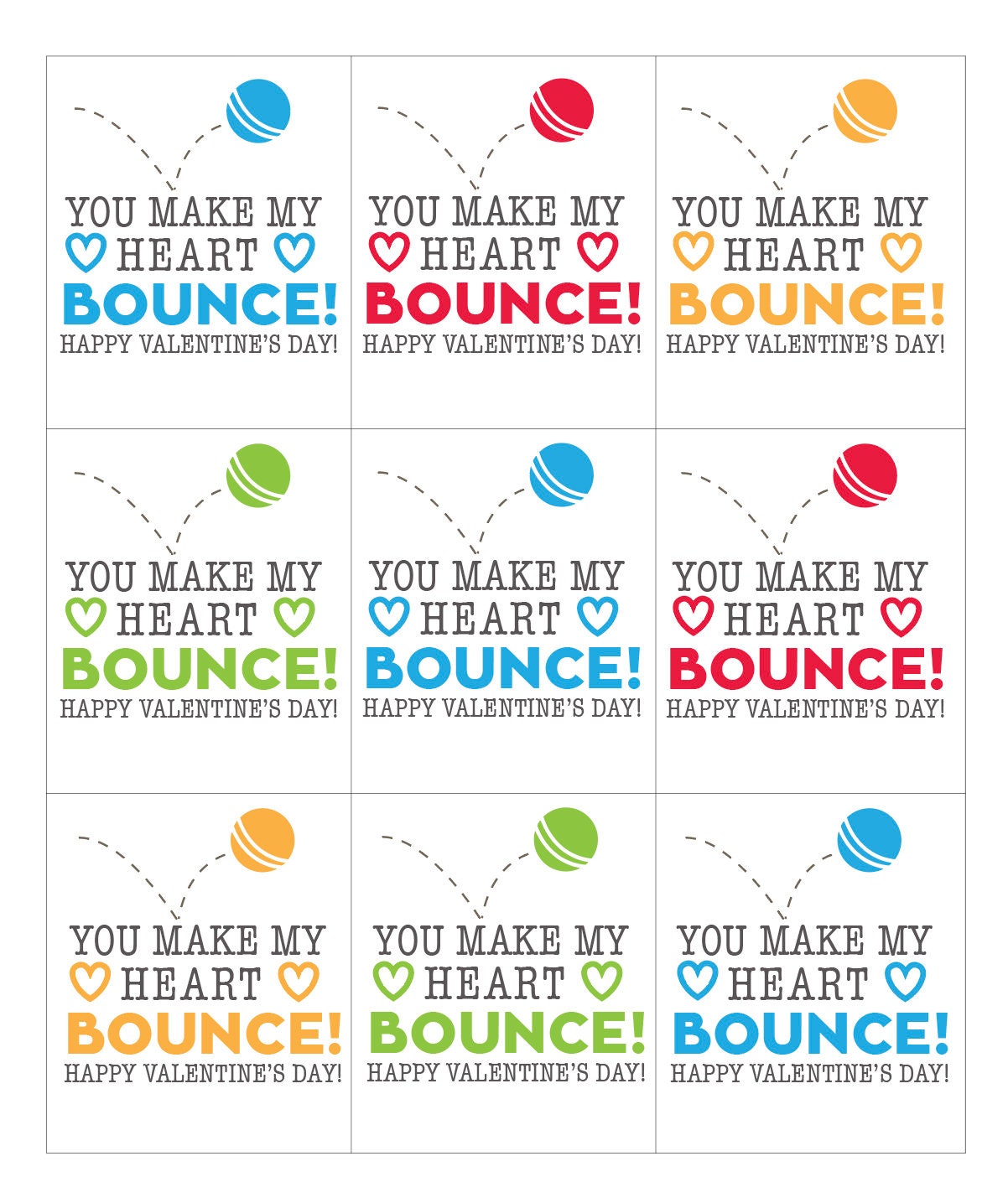 Bouncy Ball Valentine Printable DIY Kids Valentine School Class ...