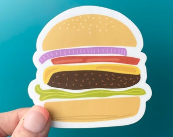 Cheeseburger Hamburger Vinyl Sticker - Cute Burger Fast Food Yummy Cheeseburger Gift - MacBook Water Bottle Car Sticker