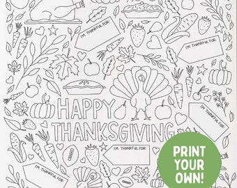 Thanksgiving Coloring Page Poster Printable Digital Files, DIY Thanksgiving Activity, Thanksgiving Family Fun, Digital PDF