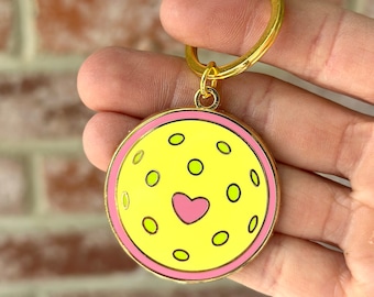 Pickleball Heart Keychain Hard Enamel Gold, Pickleball Gift, Pickleball Accessories, Gold Keychain, Pickleball Jewelry