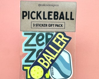 Pickleball 3 Vinyl Sticker Gift Pack, Zero Zero Two 002 Baller, Pickleball Paddle Gift, Pickleball Waterproof Stickers