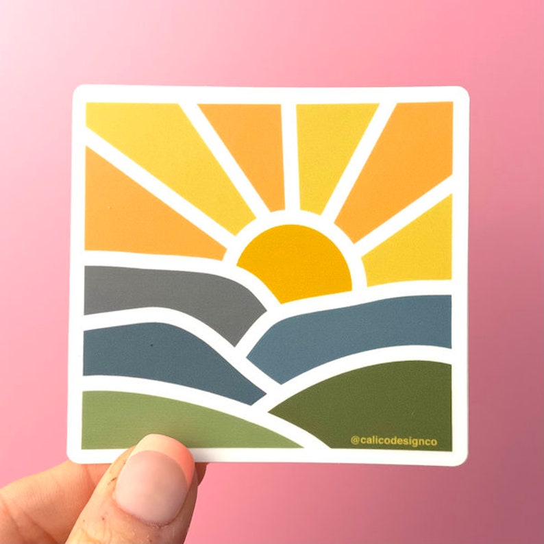 Golden Hour Vinyl Sticker Mountains Gift Sunset Nature Sticker Gift Laptop Sticker image 1