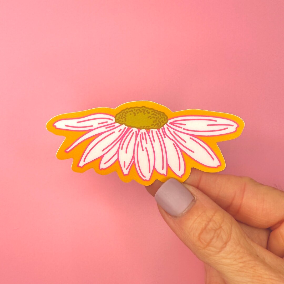 Flower Daisy Orange Pink Vinyl Sticker | Modern Floral Daisy Gift ...