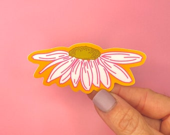 Flower Daisy Orange Pink Vinyl Sticker | Modern Floral Daisy Gift | MacBook Water Bottle Waterproof Sticker