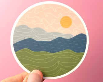 Pink Outdoors, Nature, Mountains and Sun Vinyl Sticker | Nature Sticker Gift | Outdoorsy Gift | Soft Nature Lover Vinyl Sticker