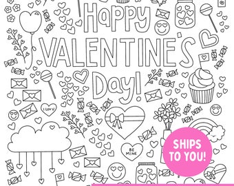 Valentine's Day Coloring Poster 18x24 | Valentine Coloring Sheet Page | Valentine's Day Kid's Coloring Activity Fun