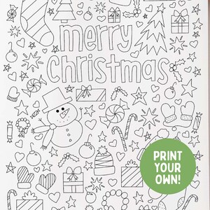 Christmas Coloring Page Poster Printable Bundle 18x24, 24x36, Bonus 8.5x11 Pages