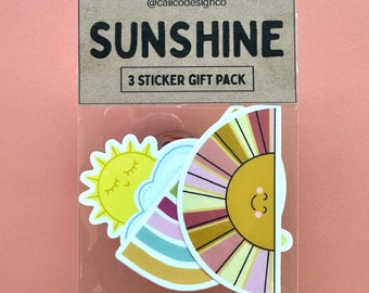 Sun, Rainbow Vinyl Sticker Gift Pack, cheerful gift, sun, smile, rainbow, cloud, Cute Sticker Gift Set, durable water proof vinyl colorful