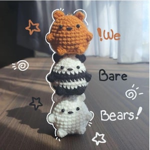 ミニかぎ針編みの「We Are Bears For Friends」、あみぐるみかぎ針編みの「We Bare Bears」キーチェーンペア、漫画かぎ針編み人形、ぬいぐるみのかぎ針編み