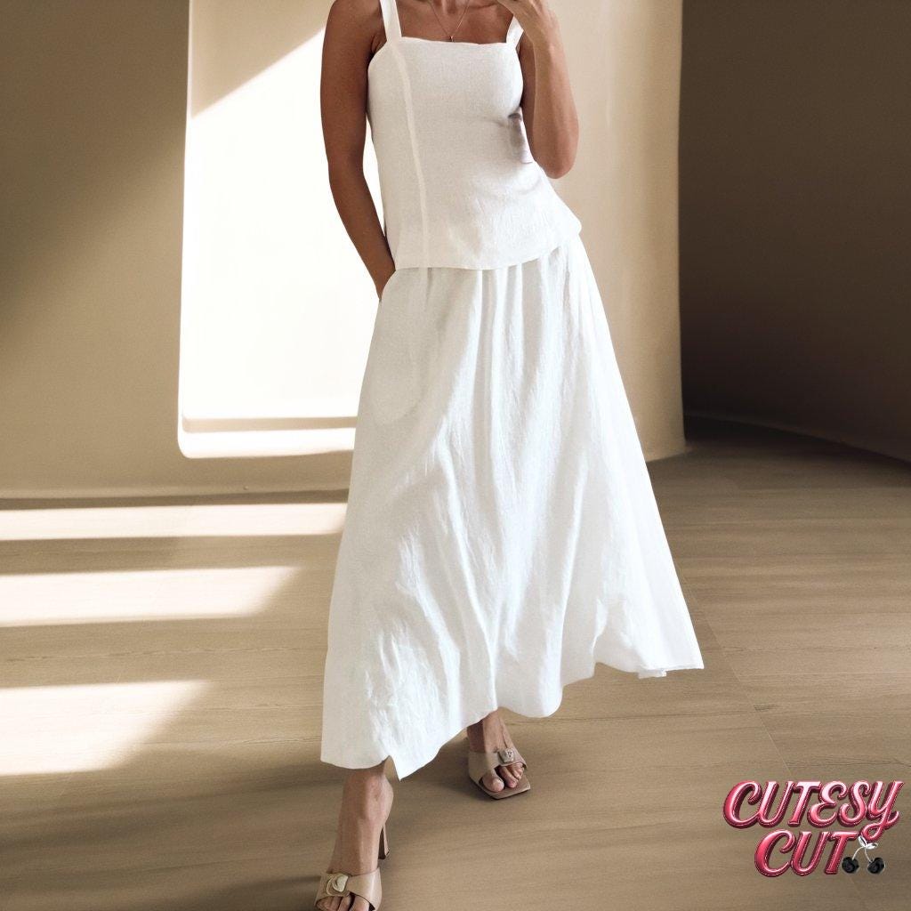 Linen Tank Top and Maxi Skirt Set – 2 Piece Linen Outfit, Summer Minimalist Set, Vacation Resort Wear, Sleeveless Co-ord Women