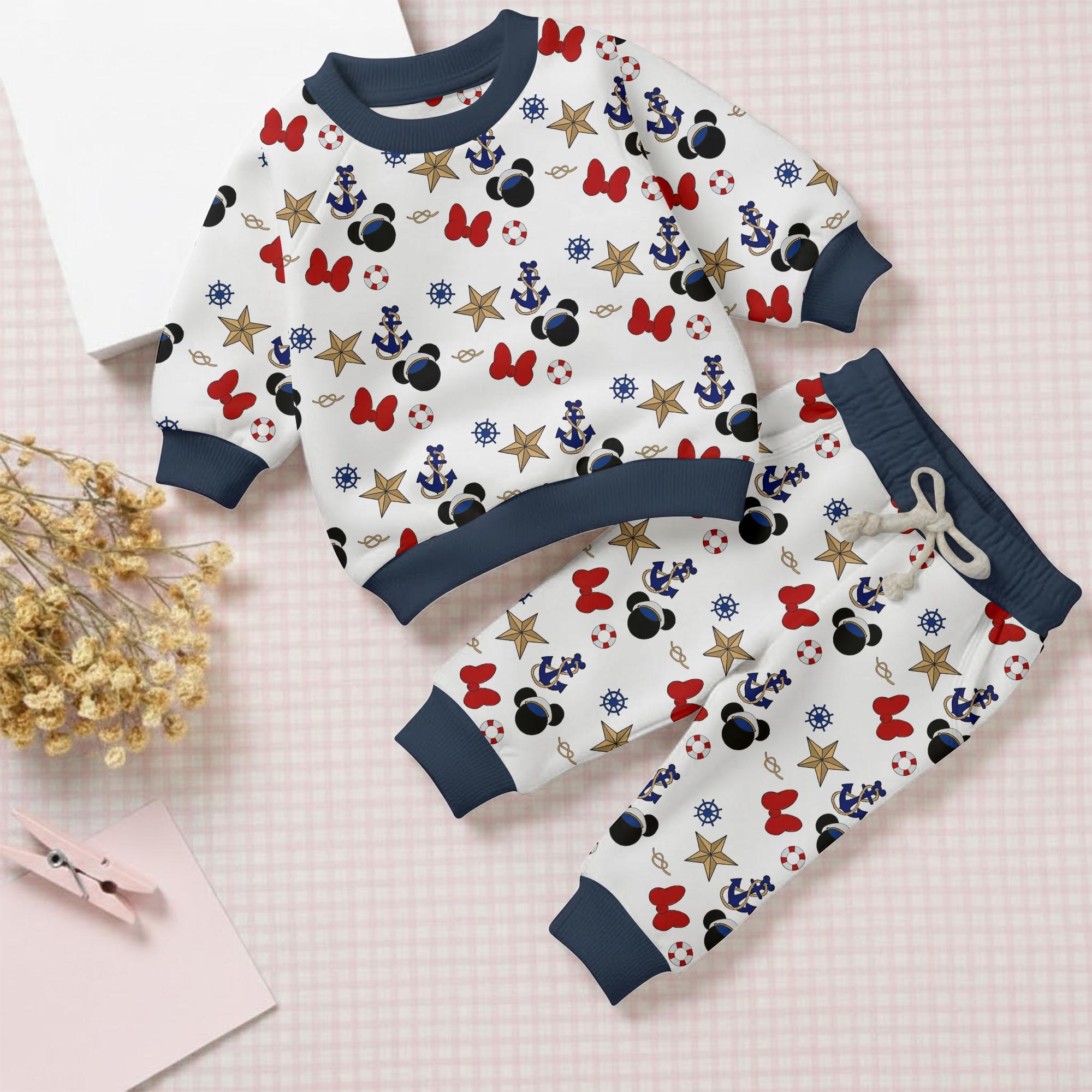 Macacão de bebê com estampa náutica do Mickey e Minnie Mouse