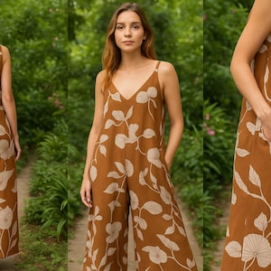 Boho Flowy Sleeveless Jumpsuit Sewing Pattern | Instant Download | Easy Digital PDF | Flower Jumpsuit Pattern PDF Summer Jumpsuit Women