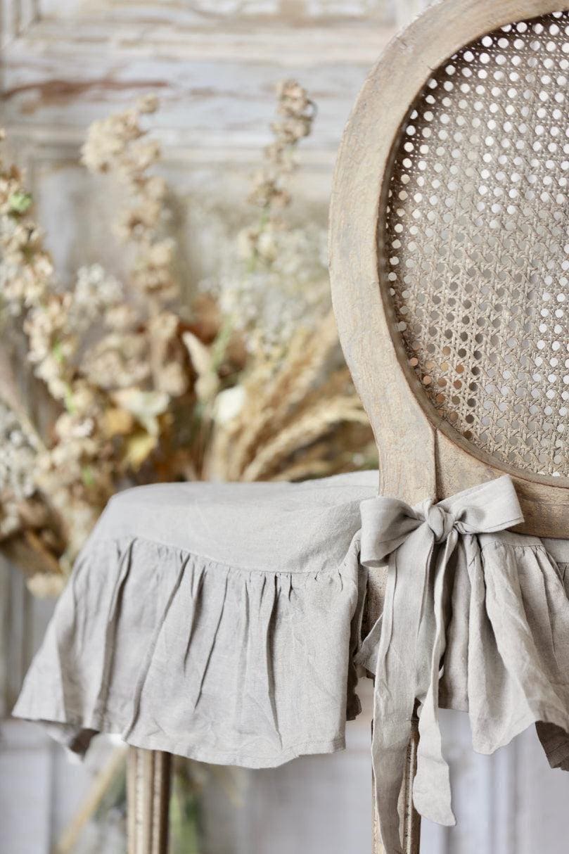 Chair Cover with Ruffle/Linen, Seat Cover Chair Protection, Chair Slip Cover, Dining Chair Covers, Farmhouse Decor, Home Decor, Rustic Decor