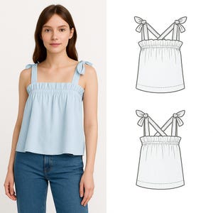 Sommer Bluse Digitales PDF Schnittmuster | XS-XXXL | Babydoll-Cami-Oberteil für Anfänger, inklusive Schritt-für-Schritt-Anleitung
