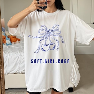 Soft Girl Rage T-Shirt - Sad Girl Aesthetic Tee with Cherries and Bow - Emotional Grunge Nessa Barrett Tate McRae Inspired Shirt
