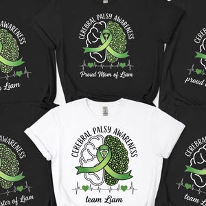 Gepersonaliseerde cerebrale parese moeder vader shirt, trotse moeder vader van aangepaste naam CP Awareness Tee, Green Ribbon Heartbeat Support-sweater