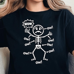 Funny Skeleton &#39;Ow!&#39; Design - Quirky Injury Humor, Stick Figure Shirt, Vintage Meme Quote, Chronic Pain Shirt, Funny Gift for Friends