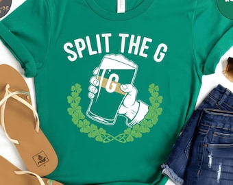 Split The G St Patrick’s Day Shirt, Irish Drinking Challenge Tee, Shamrock Beer Pub Crawl Gift, Funny Irish Party Top