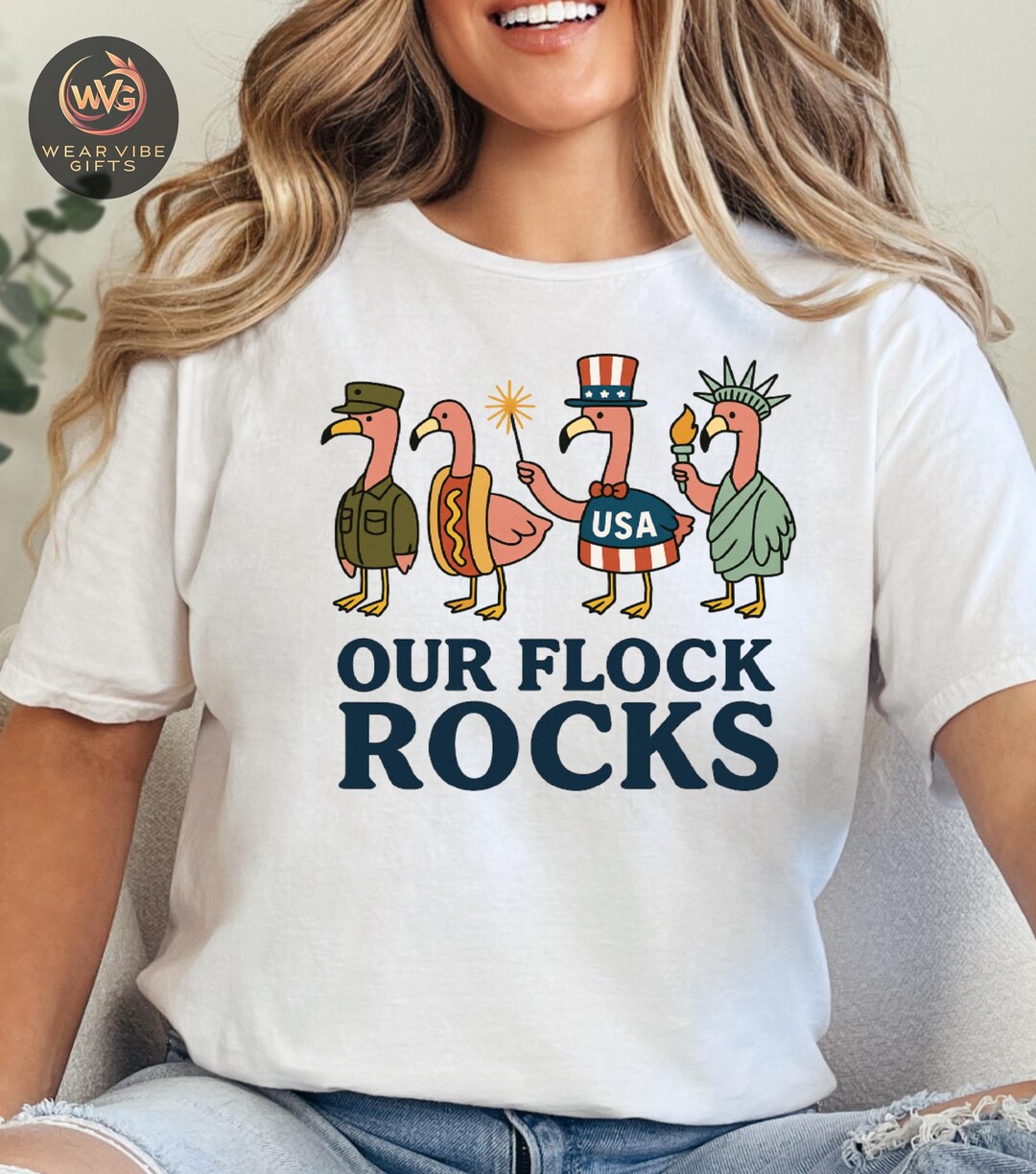 This Flock Rocks Our Flock Rocks 4th of July Patriotic Flamingo Shirt, Independence Day ...
