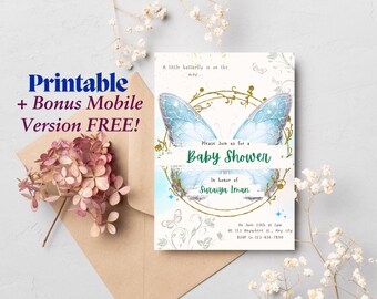 Editable Butterfly Girl Baby Shower Invitation | Printable Invitation | Digital Invitation