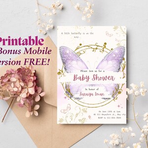 Editable Butterfly Girl Baby Shower Invitation | Printable Invitation | Digital Invitation