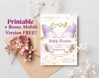 Editable Butterfly Girl Baby Shower Invitation | Printable Invitation | Digital Invitation
