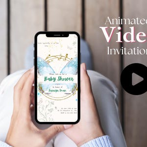 Editable Butterfly Girl Baby Shower Invitation | Video Digital Invitation