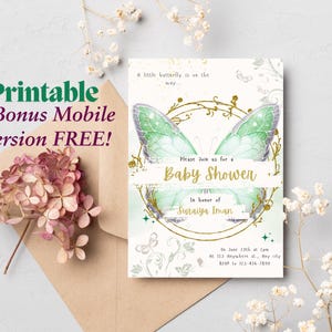 Editable Butterfly Girl Baby Shower Invitation | Printable Invitation | Digital Invitation