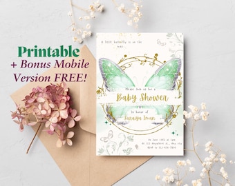 Butterfly Girl Baby Shower Invitation: Editable Template (Digital Invitation)