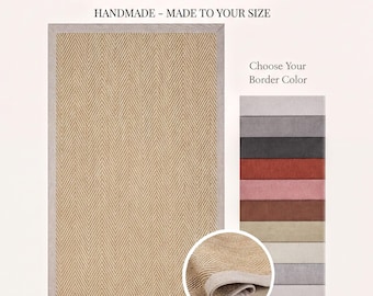 Custom Sisal Herringbone Rug with Beige Border | Handmade Flatweave Area Rug |  Living Room Runner