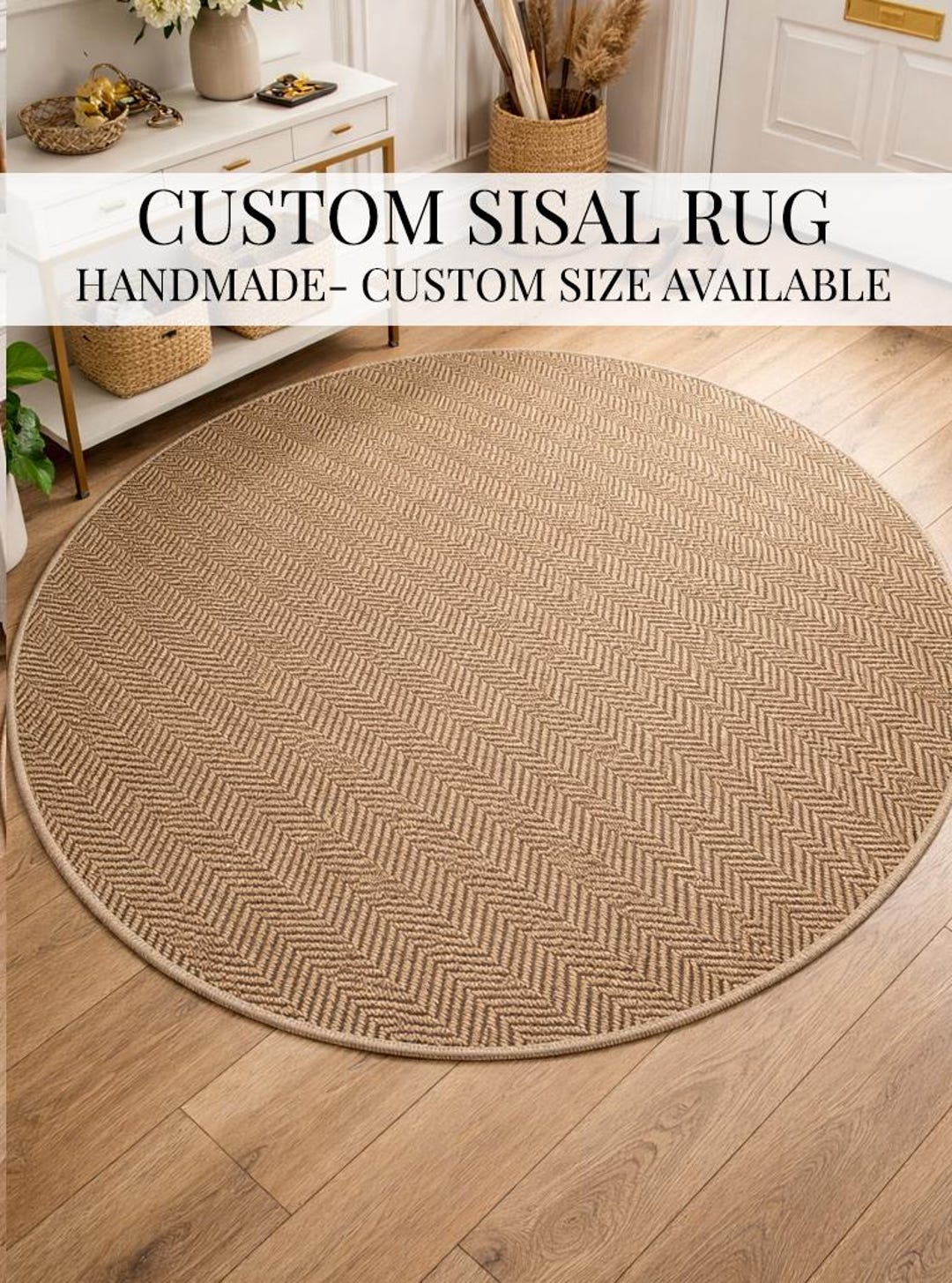 Hay Like Round Rug Custom Round Herringbone Sisal Rug – Natural Jute Handmade Flatweave ...